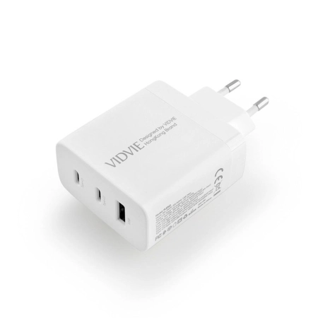 Ładowarka sieciowa 2xUSB-C PD 65W GaN +1xUSB QC3.0 kabel Typ C - Typ C Vidvie PLE262 biała